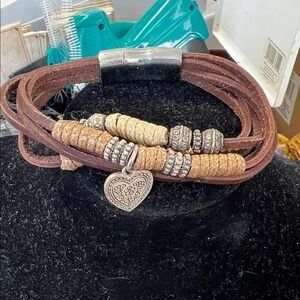 Brown Leather Heart Charm Bracelet